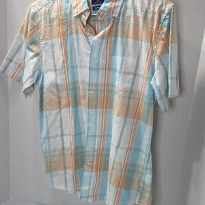 George Men's Blue and Orange Plaid Button-Down Shirt